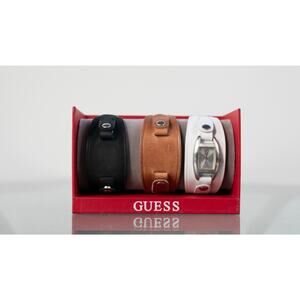 GUESS Y2K Women's Rectangular Analog Interchangeable Leather Cuff Watch *See